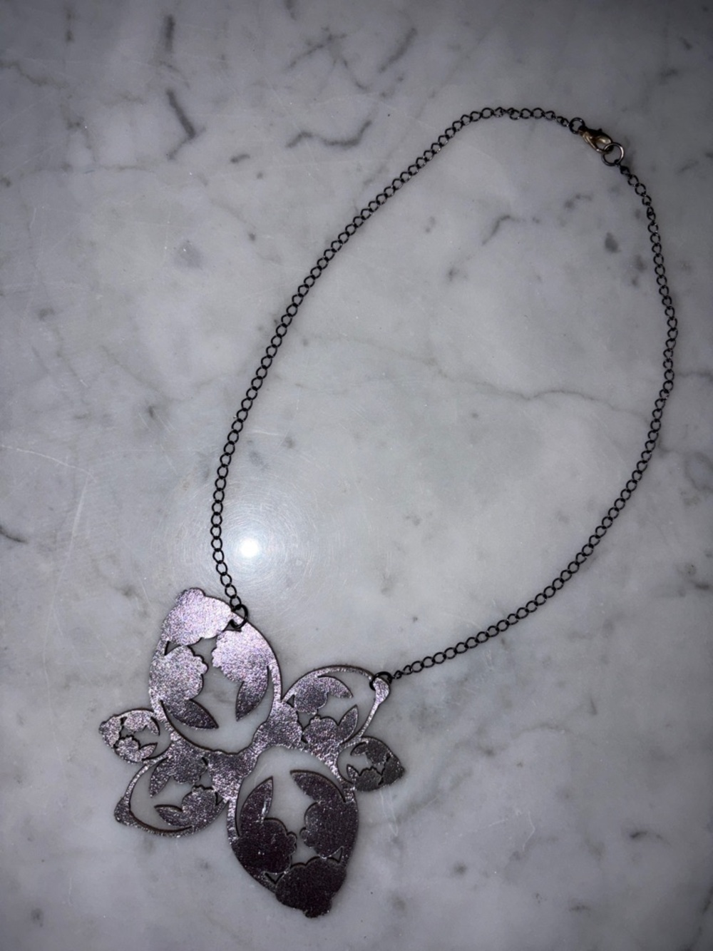 Handmade Silver Leather Cutout Floral Statement Necklace - Women Jewelry